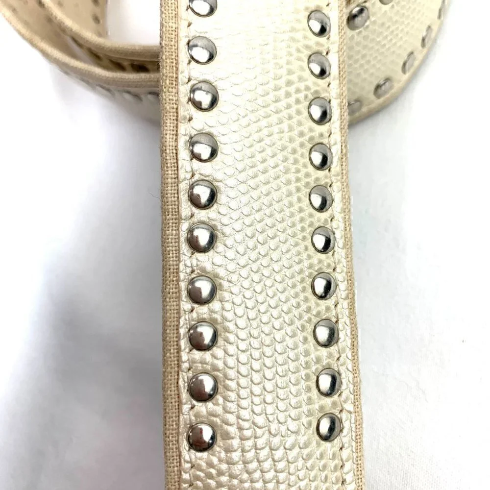 Alberto Guardiani Embellished Snakeskin Embossed Leather Belt Cream, 38